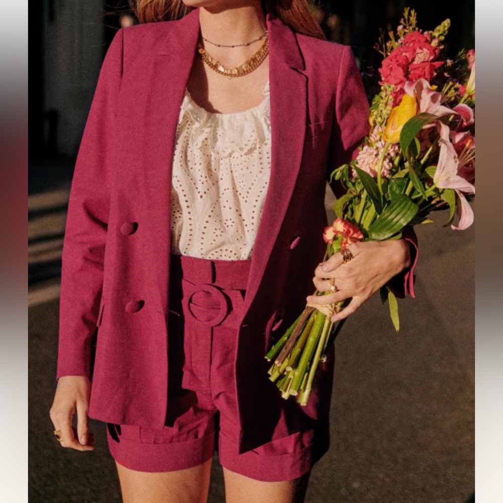 Sezane Prune Vesta Christie Blazer Fuchsia Work Casual Jacket